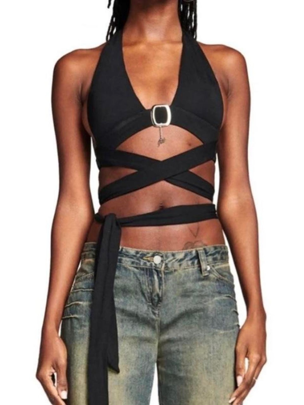 I.AM.GIA Black Ostara Top with Silver Buckle Accent